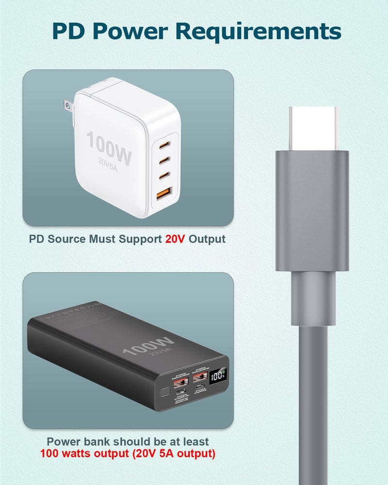 Gunovy كابل USB C صغير من ستارلينك 1.8م/5.9قدم كابل طاقة USB C إلى DC لكابل الطاقة من نوع C ستارلينك PD 100W كابل طاقة USB من نوع C إلى DC 5.5 * 2.1 مم متوافق مع مصدر PD 100W+ مقاوم للماء 18AWG 5.9قدم - Image 5